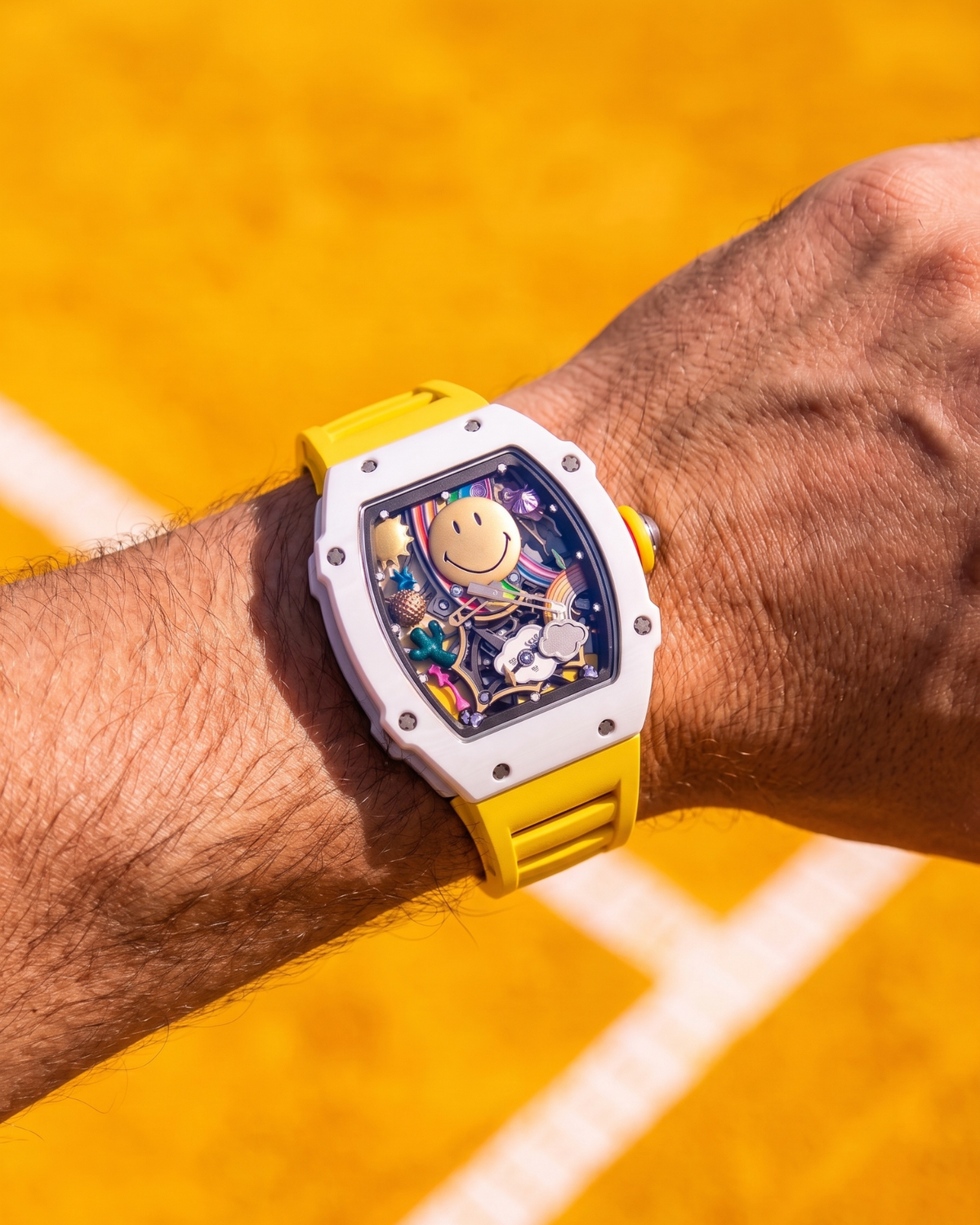 DM 88-01 Smiley skeleton watch on the wrist