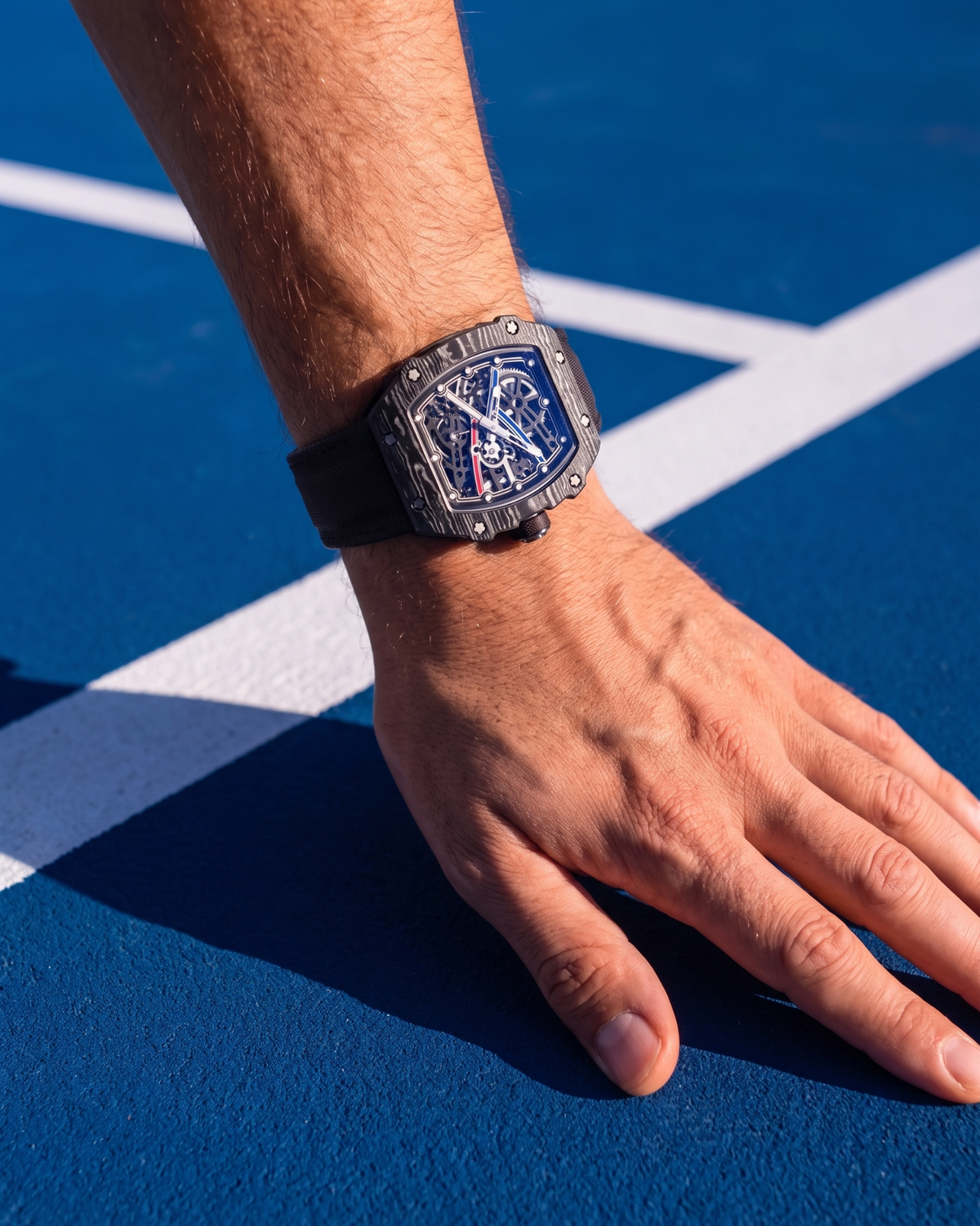 DM 35-01 Noir Blanc skeleton watch on the wrist